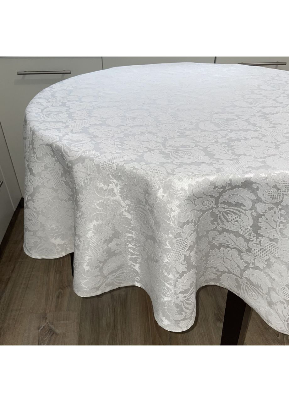 Овальна однотонна жакардова тефлонова скатертина водовідштовхувальна на овальний стіл молочна 160, 250 Maystat (369505191)