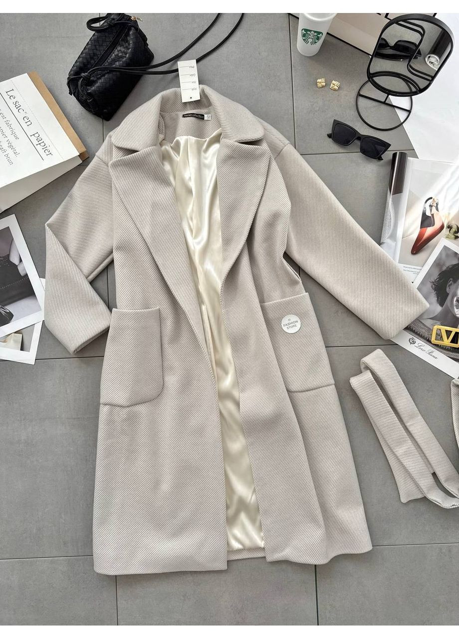 Бежеве демісезонне Пальто турецький кашемір діагональ +підклад,з поясом та кишенями Україна