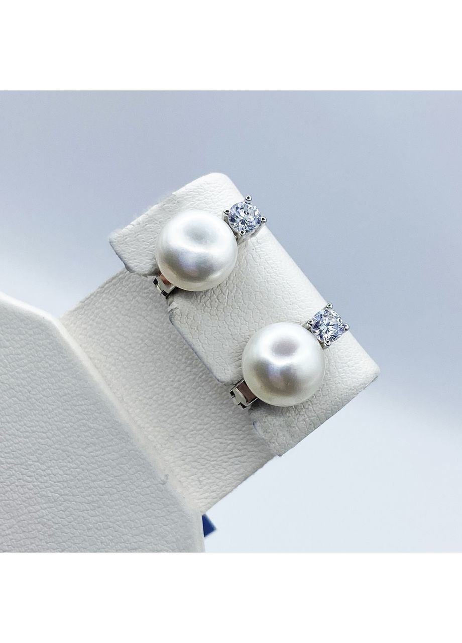 Сережки срібні з перлами та кубічним цирконієм 4,74 г No Brand (369737331)