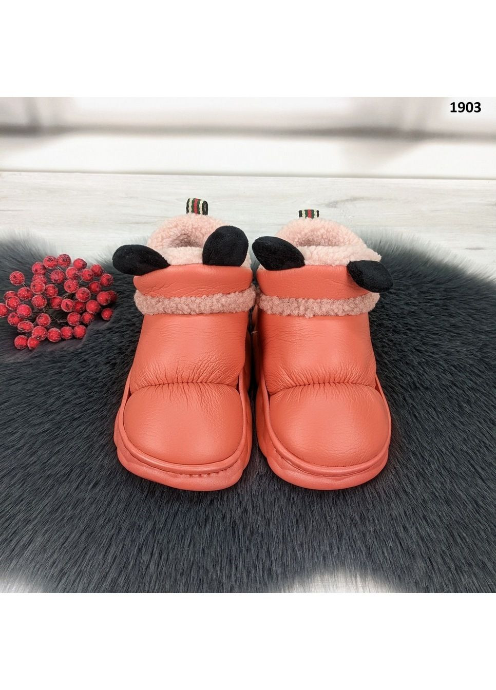 Тапочки чуні дитячі еко-шкіра з хутряною підкладкою на пінковій підошві Lion (370303126)