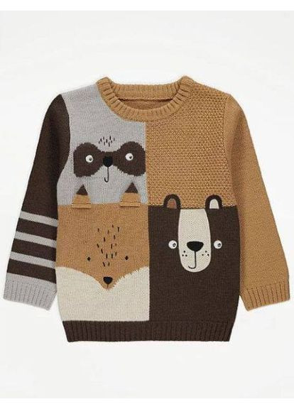 Коричневый зимний свитер детский вязаный джемпер George