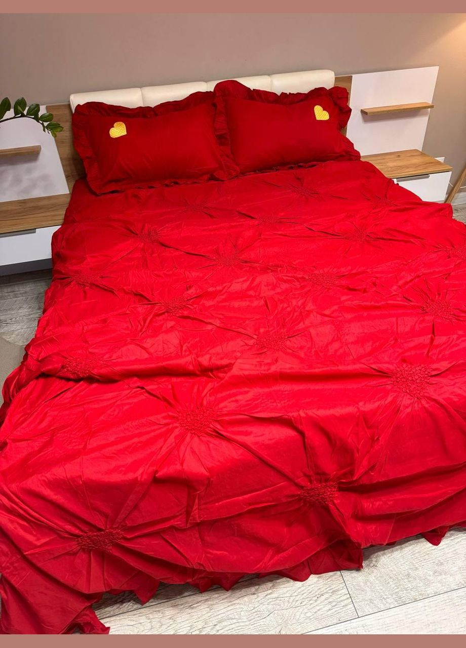 Постільна білизна Євро 200х220 наволочка 70х70 2шт Червоний (П4-satin-zhatka-ser-008-01) No Brand (348094968)