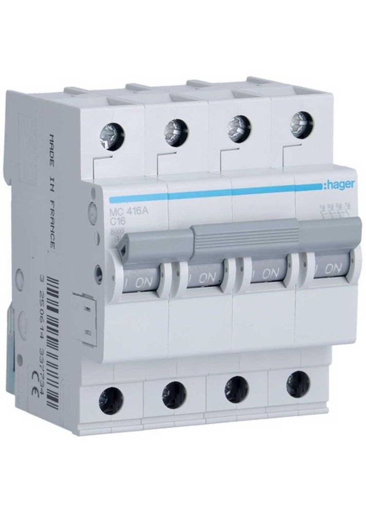 Автоматичний вимикач 4P 16A C 6kA ( MCN416 ) Hager (365652365)