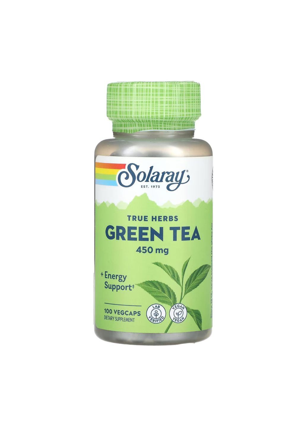 Капсули зеленого чаю 450 мг 100 капсул антиоксидантна підтримка для схуднення Solaray (367956516)