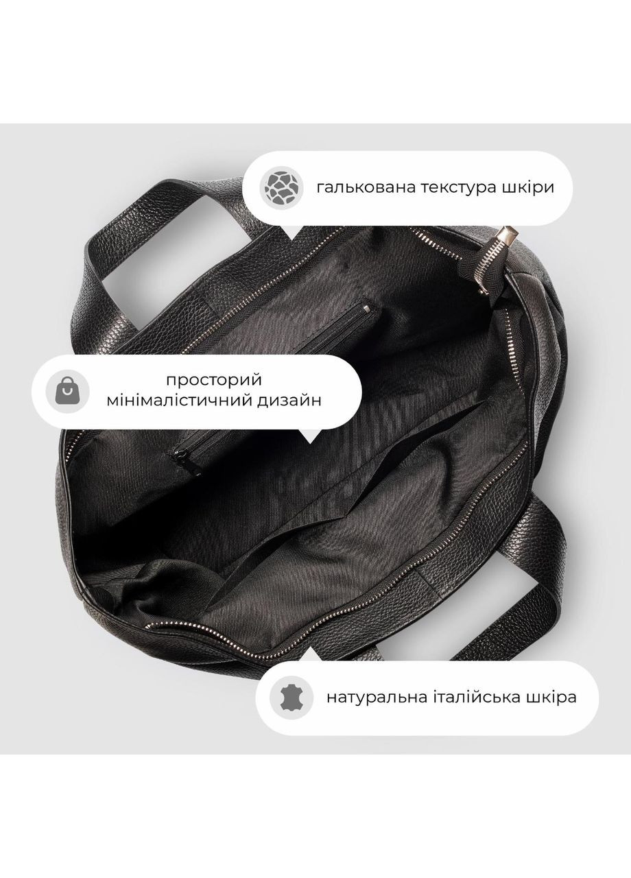 Шопер Черный - Итальянская женская мягкая сумка-шопер из натуральной кожи с двумя парами ручек на молнии с подкладкой TAKEASY (358223241)