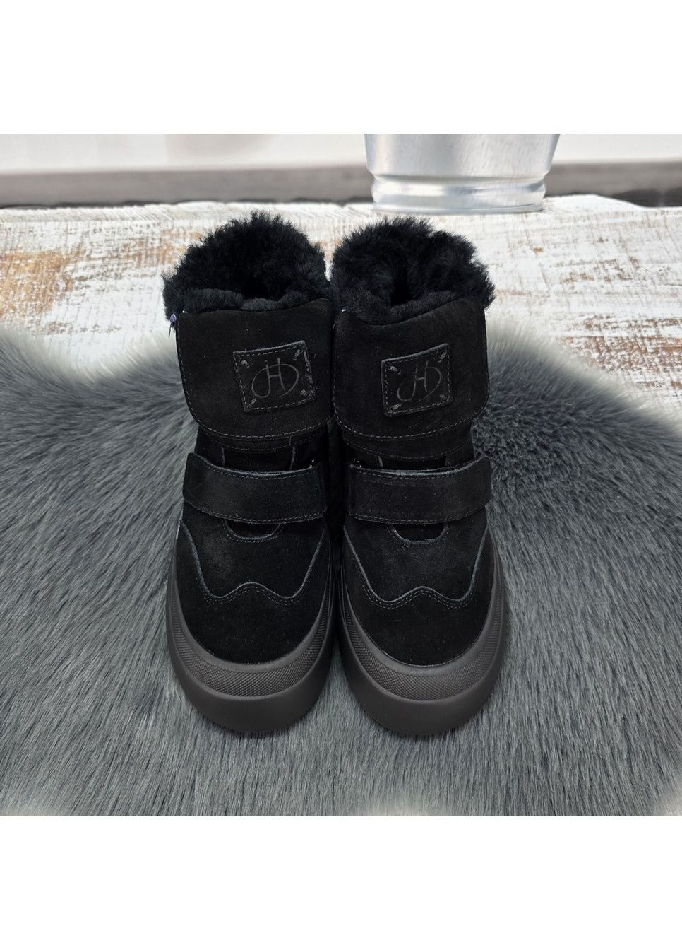 Зимние ботинки женские зимние черные из натуральной замши на овчине Hengji из натуральной замши