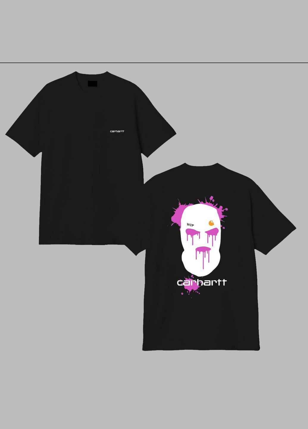 Черная мужская футболка чернаяя стильная с задним принтом балаклавой в стиле carhartt No Brand