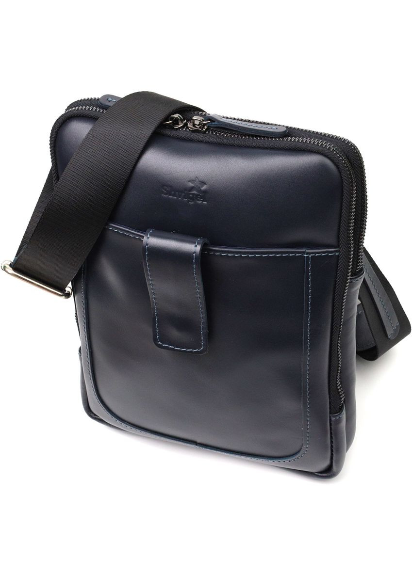 Стильная мужская сумка через плечо из натуральной кожи кросс боди синяя 22142 Shvigel (337350084)