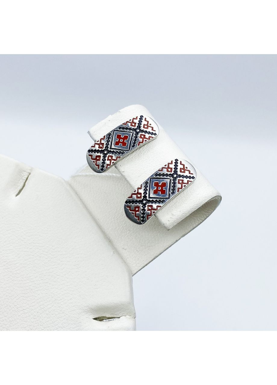 Серьги серебряные с ювелирной эмалью "Вышиванка" 4,13 г No Brand (369737643)