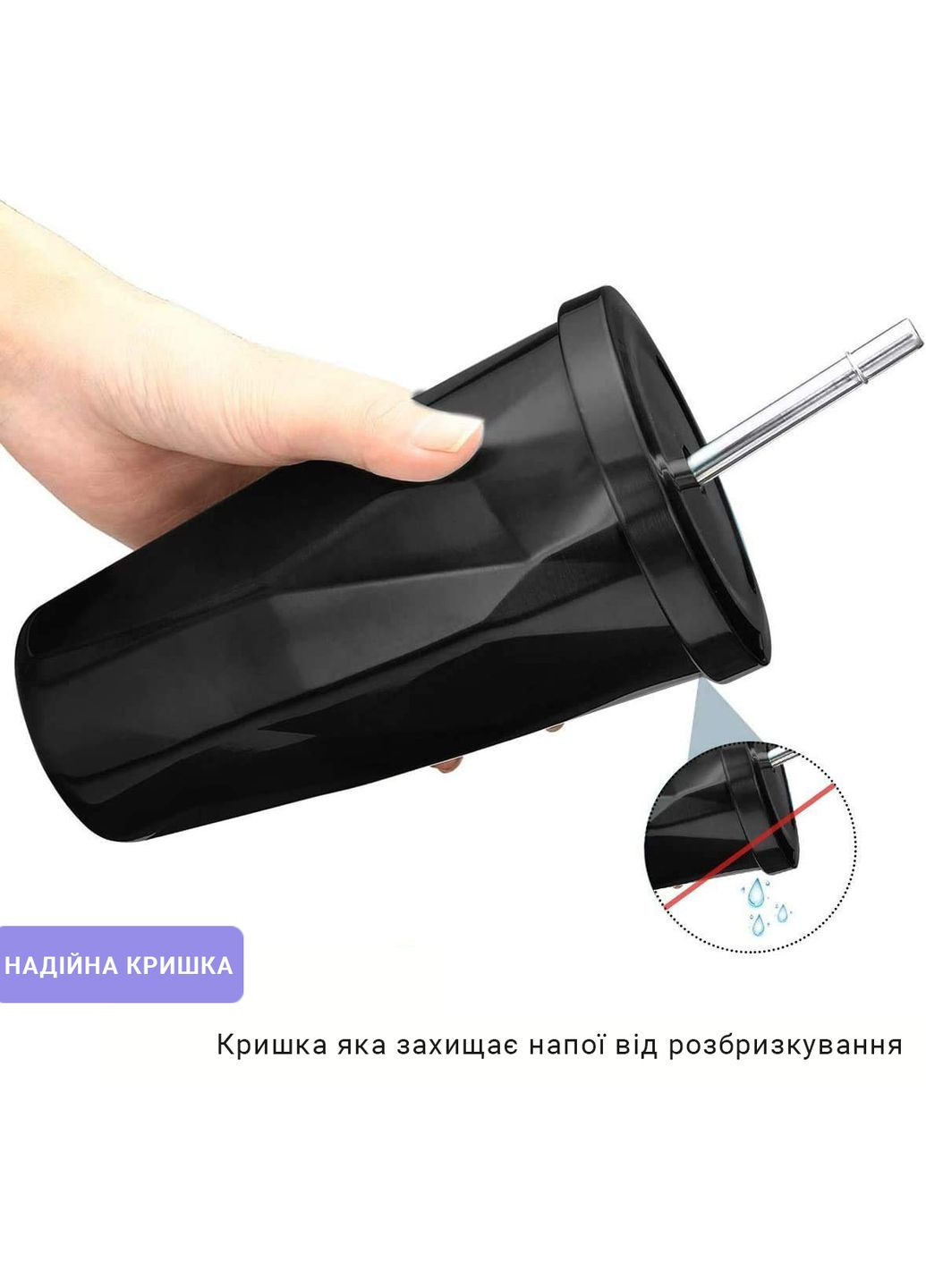 Металлический стакан с трубочкой Diamond 500 мл, черный More (299914618)