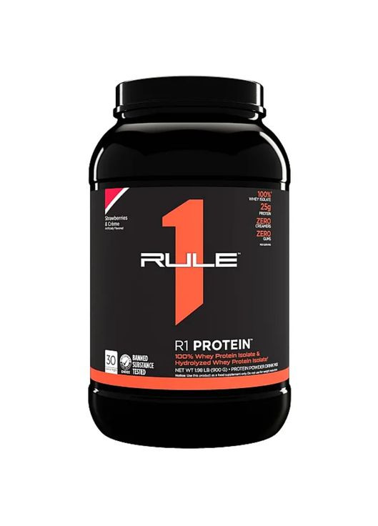 Протеїн Ізолят R1 Whey Protein Isolate and Hidrolyzed 900 г Полуничний крем Rule One (359459666)