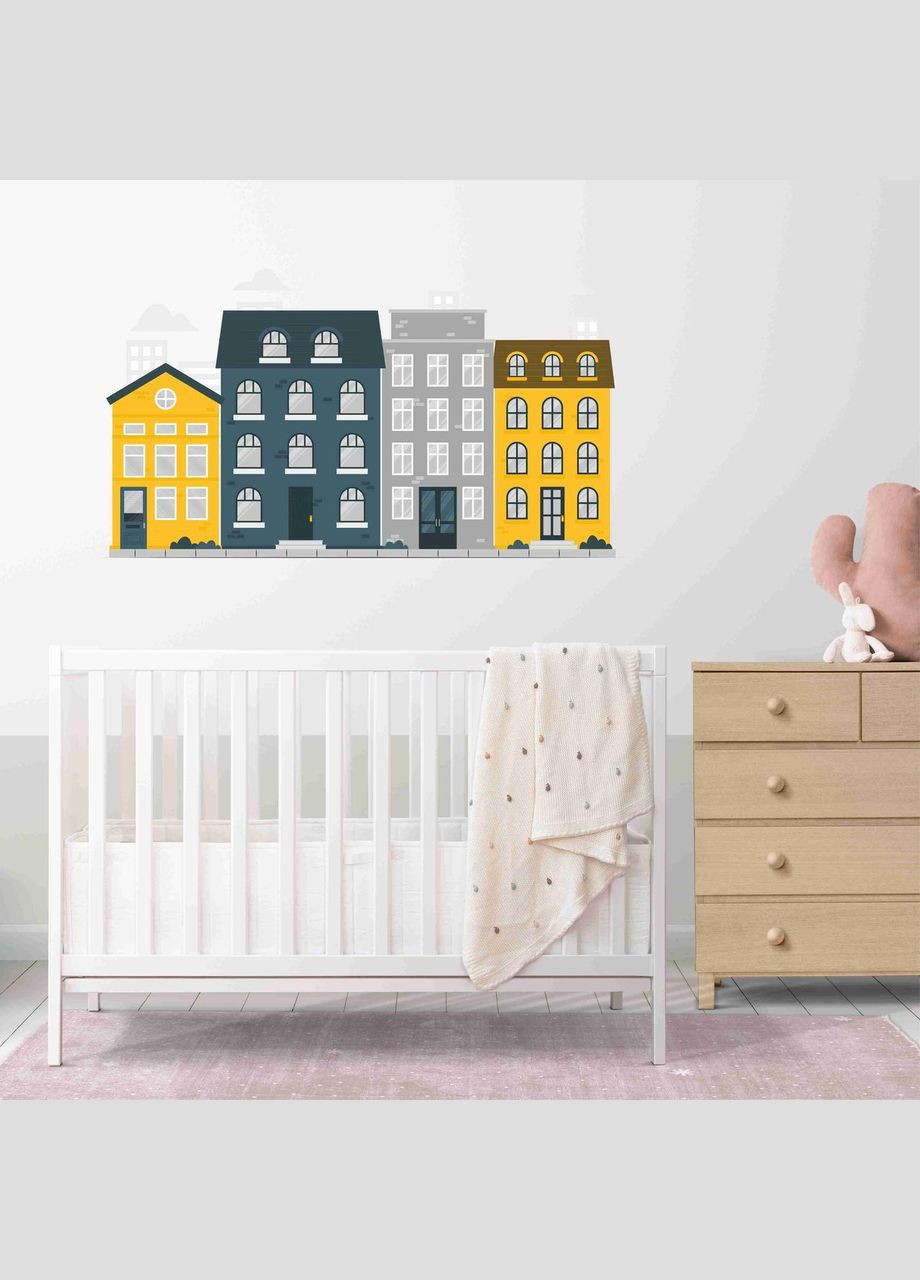 Вінілова інтер'єрна на стіну та шпалери (скло, меблі, дзеркало, метал) "Будинки міста" з оракала Кавун наклейка (316189557)