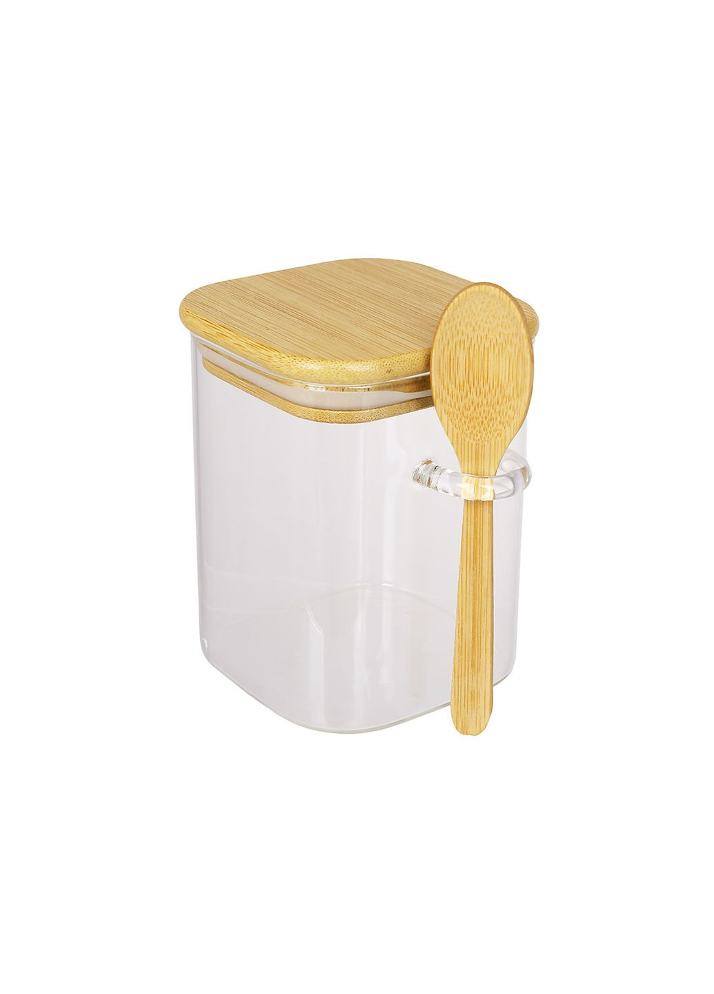 Стеклянная квадратная банка с бамбуковой крышкой и ложкой 450 мл Home Decor (361850365)