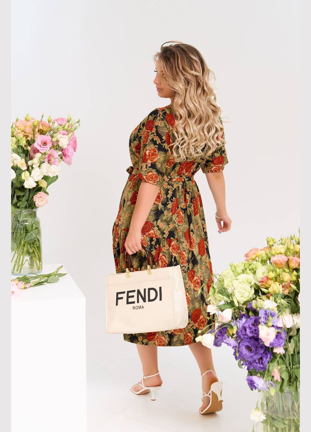 Теракотова відвертий трикотажне літнє плаття кетрін (троянди) Tatiana