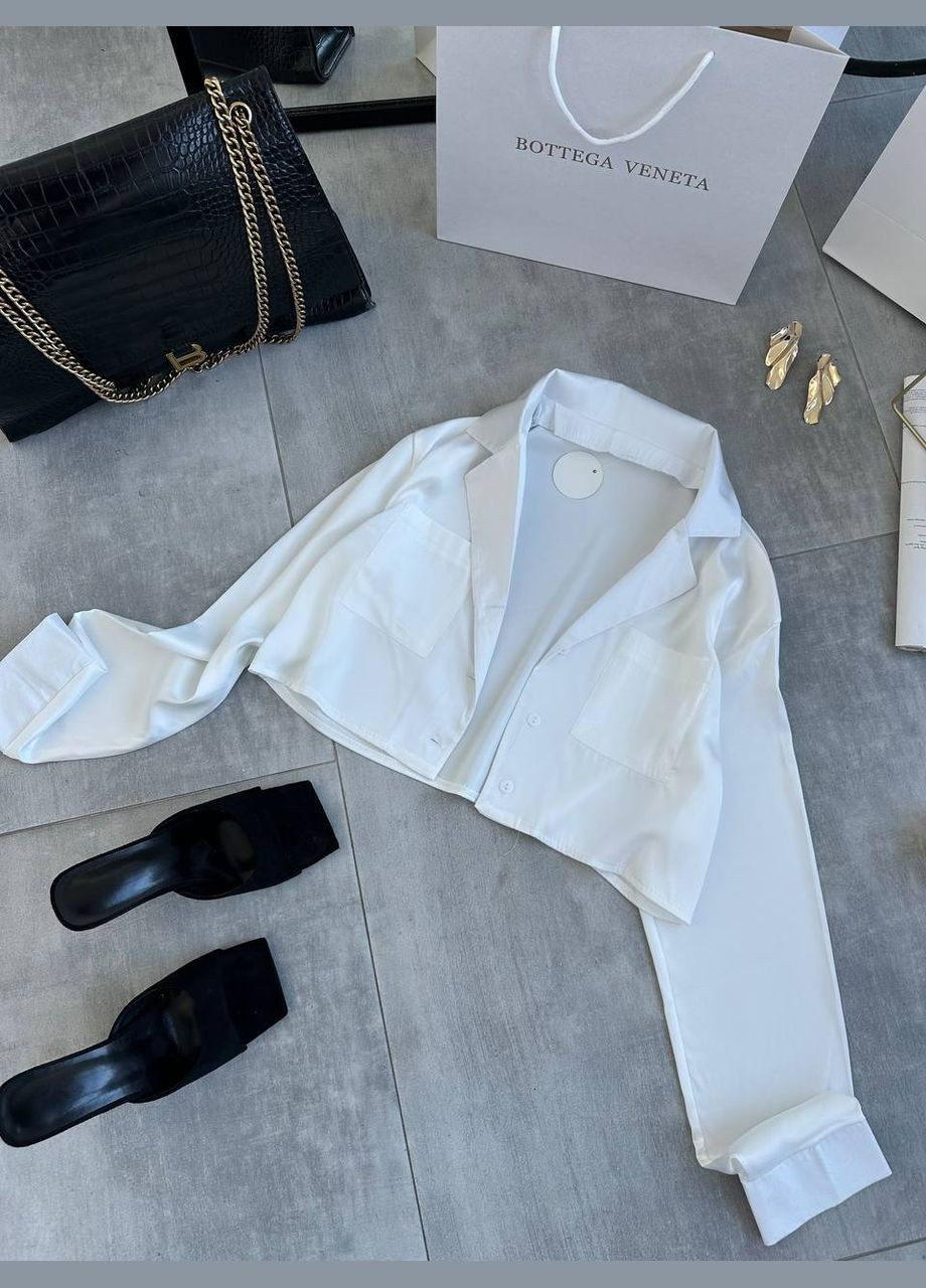 Молочная коктейльный, классическая, повседневный, кэжуал, вечерний рубашка No Brand с длинным рукавом