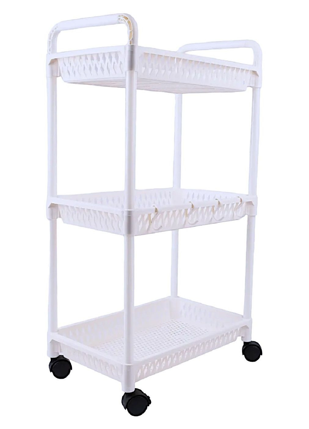 Этажерка трехъярусная 3 секции на колесиках для хранения вещей в ванной кухне детской 40х25,5х72 см (476686-Prob) Белая Unbranded (288535832)