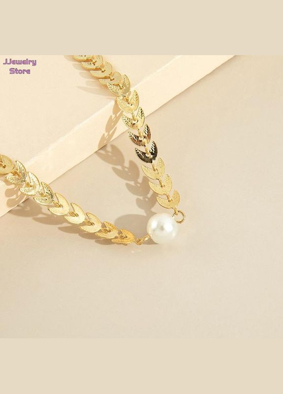 Жіночий кольє чокер із перлиною медична сталь, колір золото No Brand (311222736)