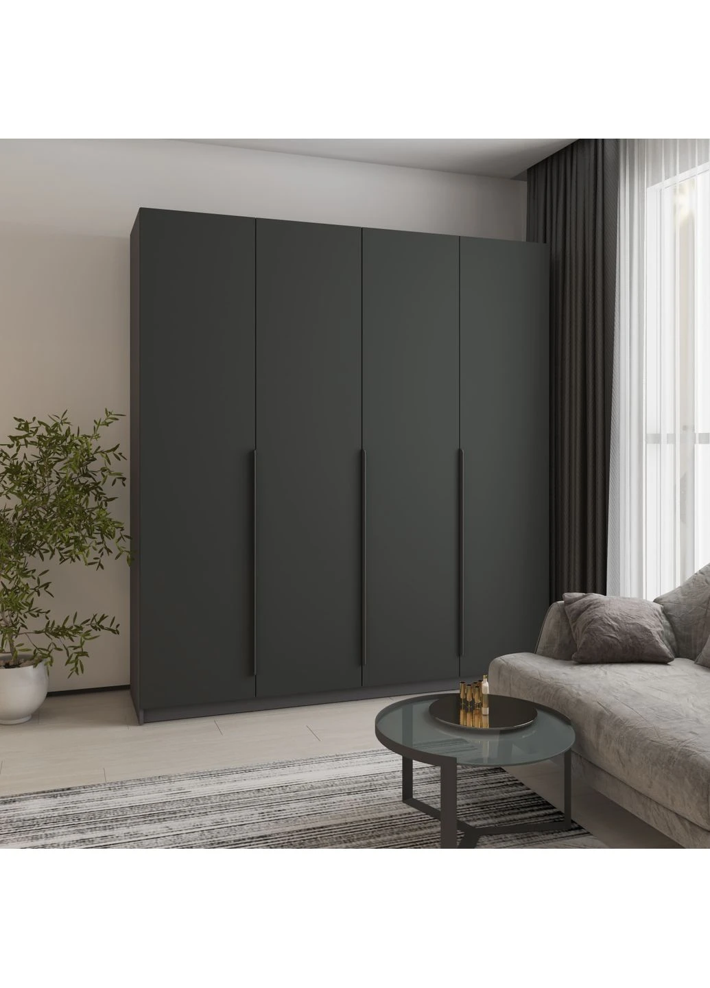 Шкаф 4-дверный Оскар МДФ Ultra Mat BL-B, дополнительная штанга 200x52x220 см (MBS-5789) MebelStar (402498086)
