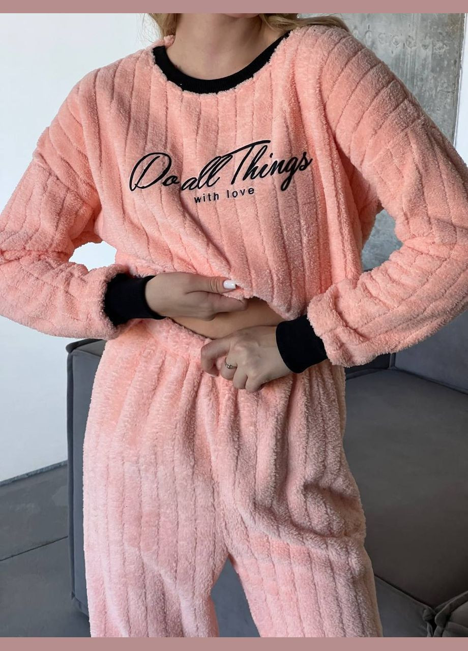 Розовая зимняя пижама кофта + брюки Eliz