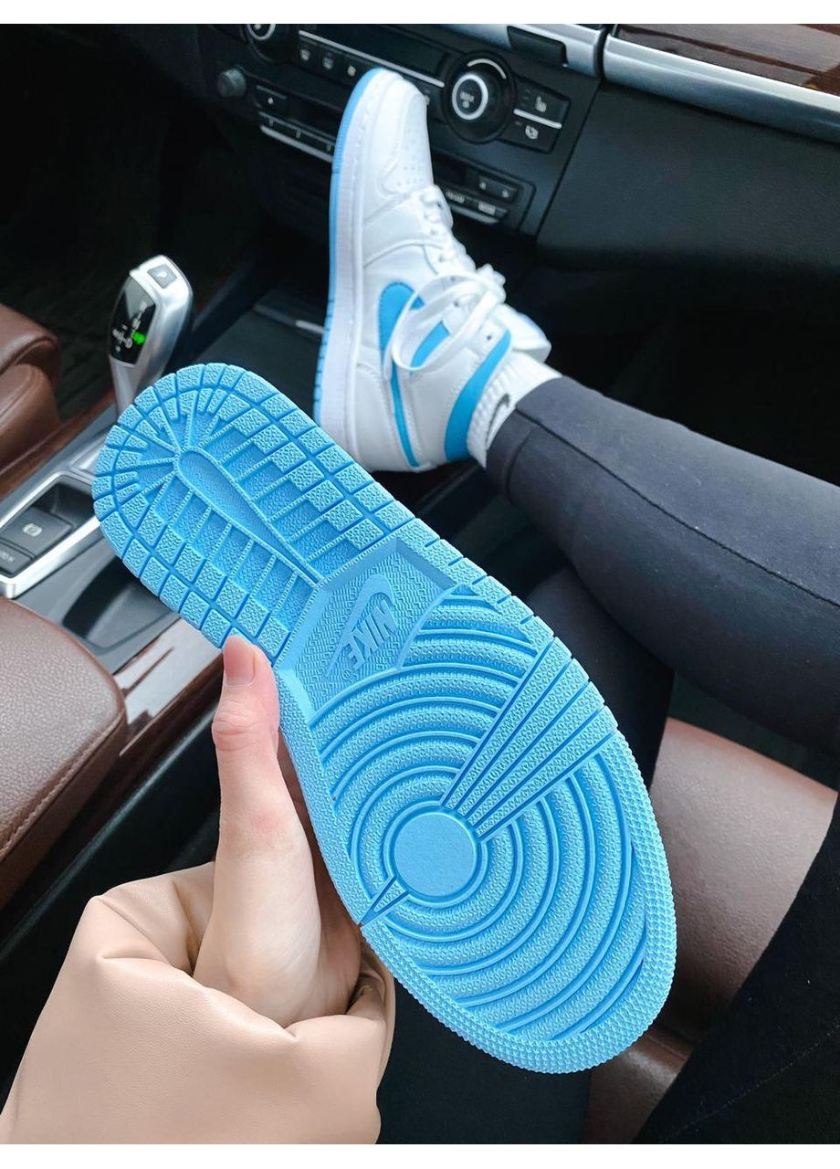 Белые демисезонные кроссовки мужские nike air jordan 1 high white blue найк аир джордан No Brand