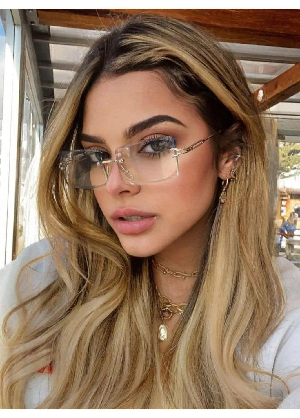 Солнцезащитные очки унисекс без оправы Rio прозрачные с золотом No Brand (307091375)