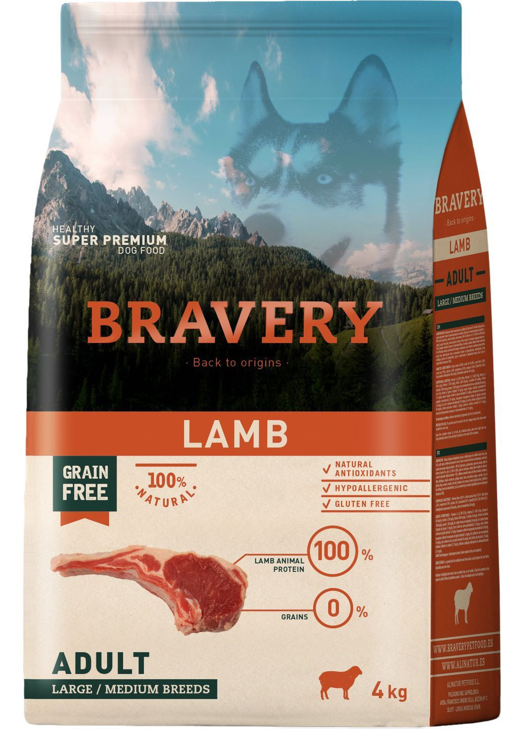 Сухий корм Lamb Large Medium Adult для дорослих собак середніх та великих порід з ягнятим 4 кг (8436538942253) Bravery (366081625)