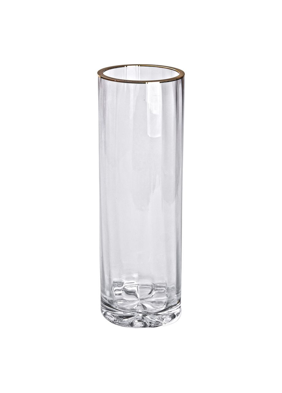 Стеклянная ваза для цветов с золотой окантовкой 29,5 см. Декоративная стеклянная ваза. Yiwu (315636796)