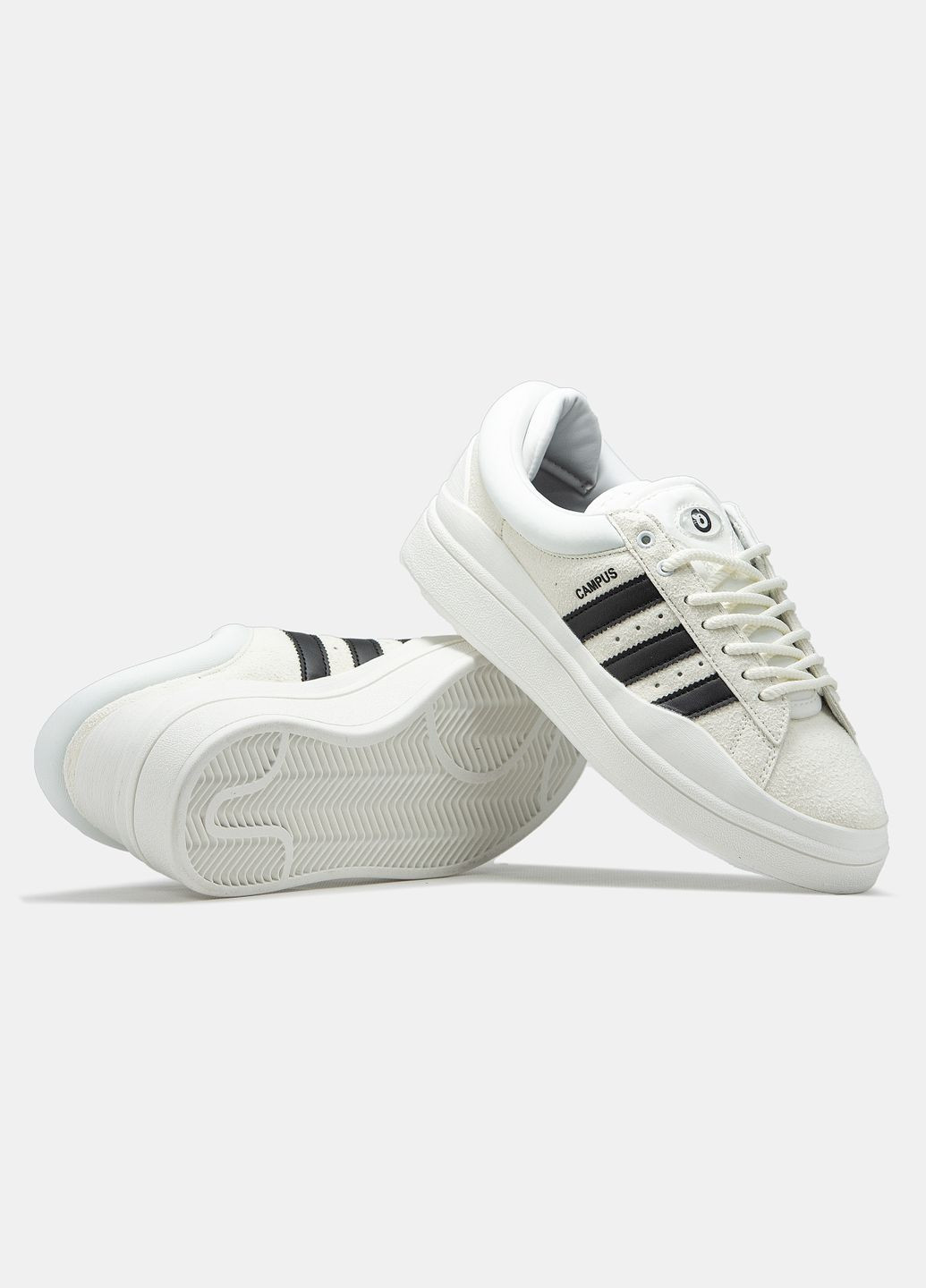 Білі Осінні кросівки чоловічі і жіночі adidas campus x bad bunny white black | адідас кампус бед банні білі No Brand