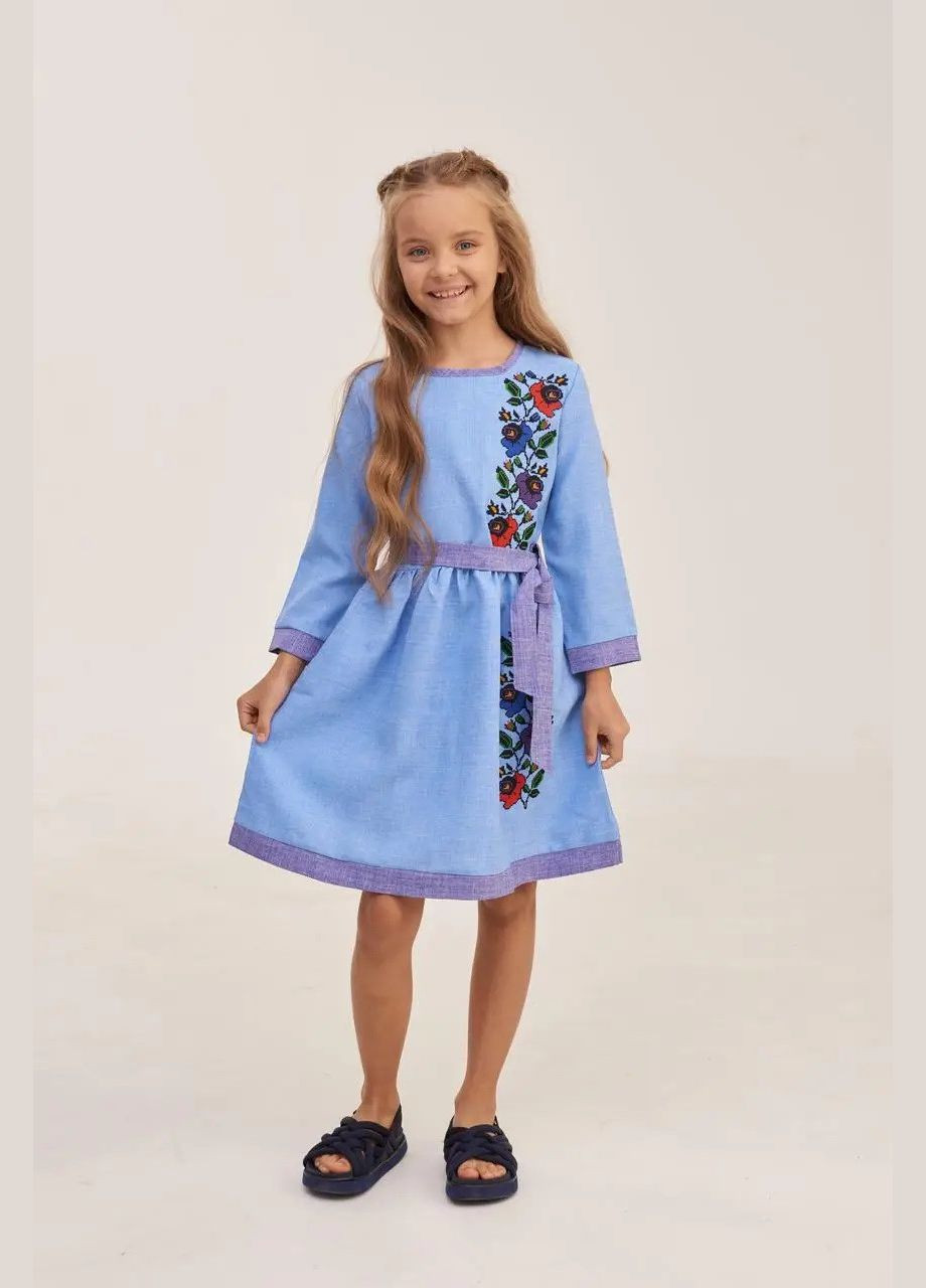 Голубая платье вышиванка для девочки мальвочка голубая 104 (359472859)