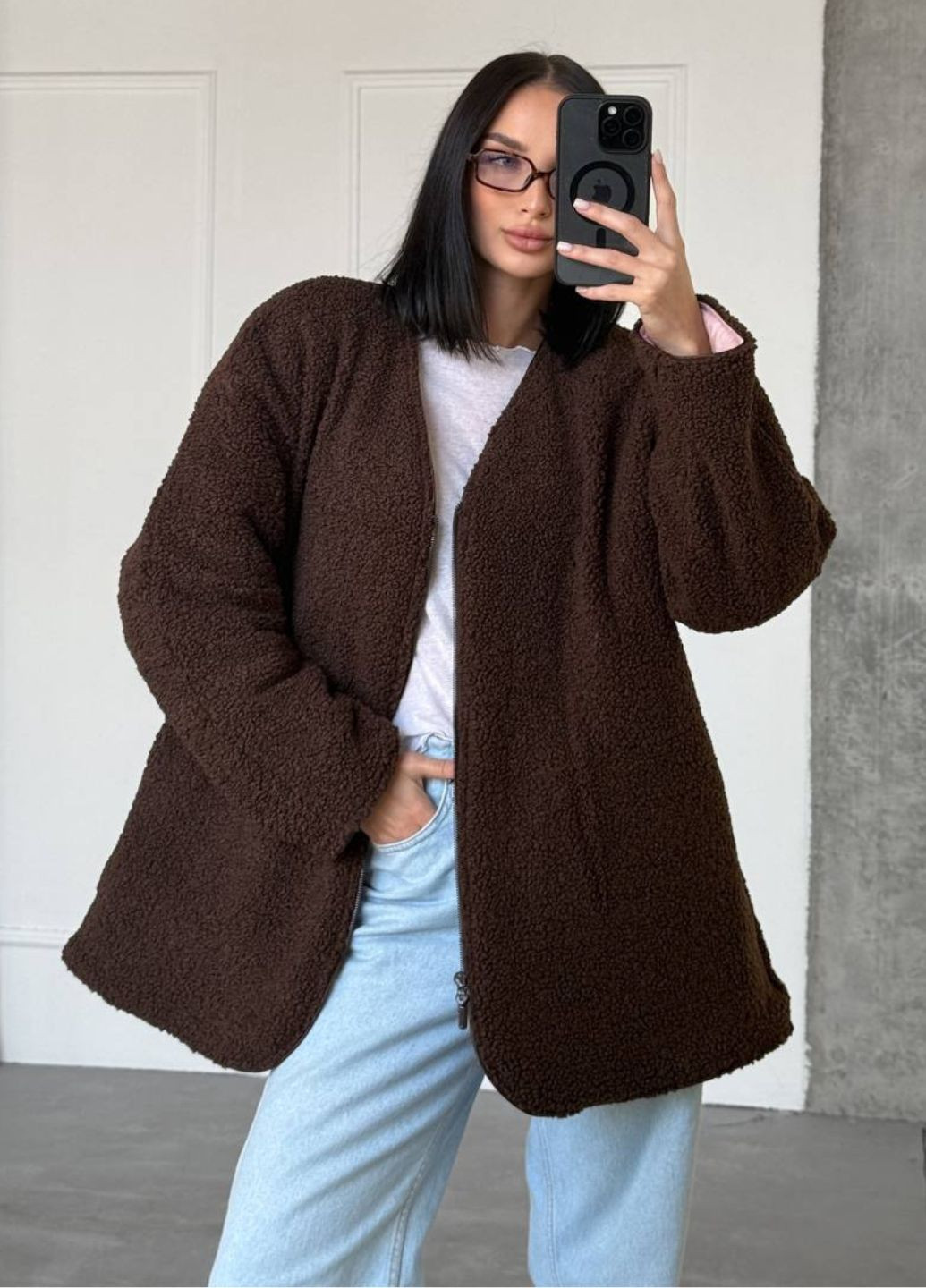 Рожева демісезонна вишукана повсякденна демісезонна стьобана двостороння курточка на хутрі з блискавкою та кишенями Tik-Tak