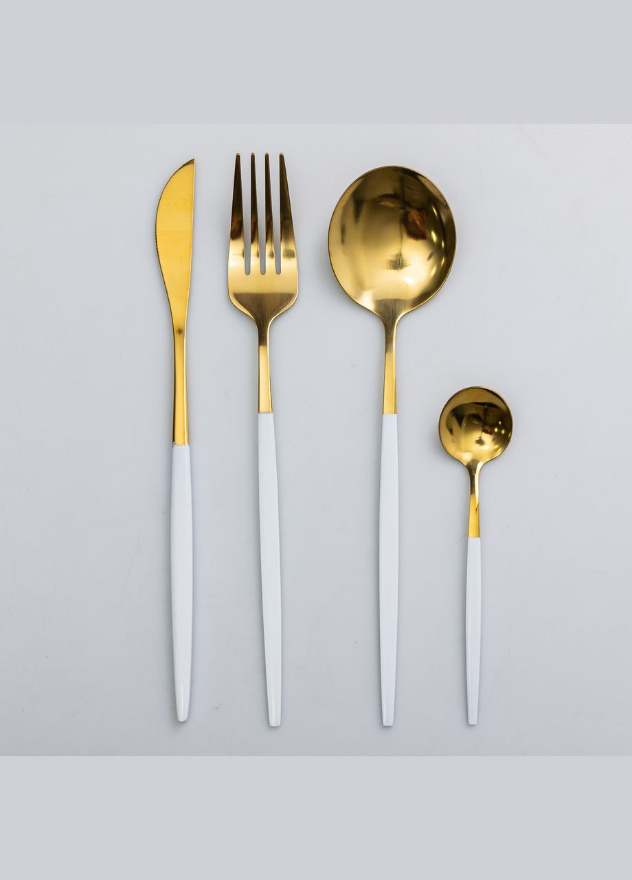 Набір столових приборів 24 предмети столовий набір на 6 персон Золотистий з білим HP-20-47 Yiwu (324305040)
