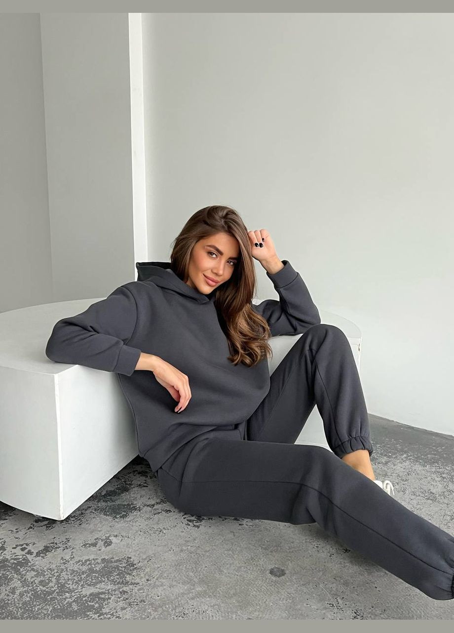 Графітовий костюм двійка з турецької тринитки на флісі, м'який та приємний до тіла для комфортного повсякденного образу. No Brand 647 (316714835)