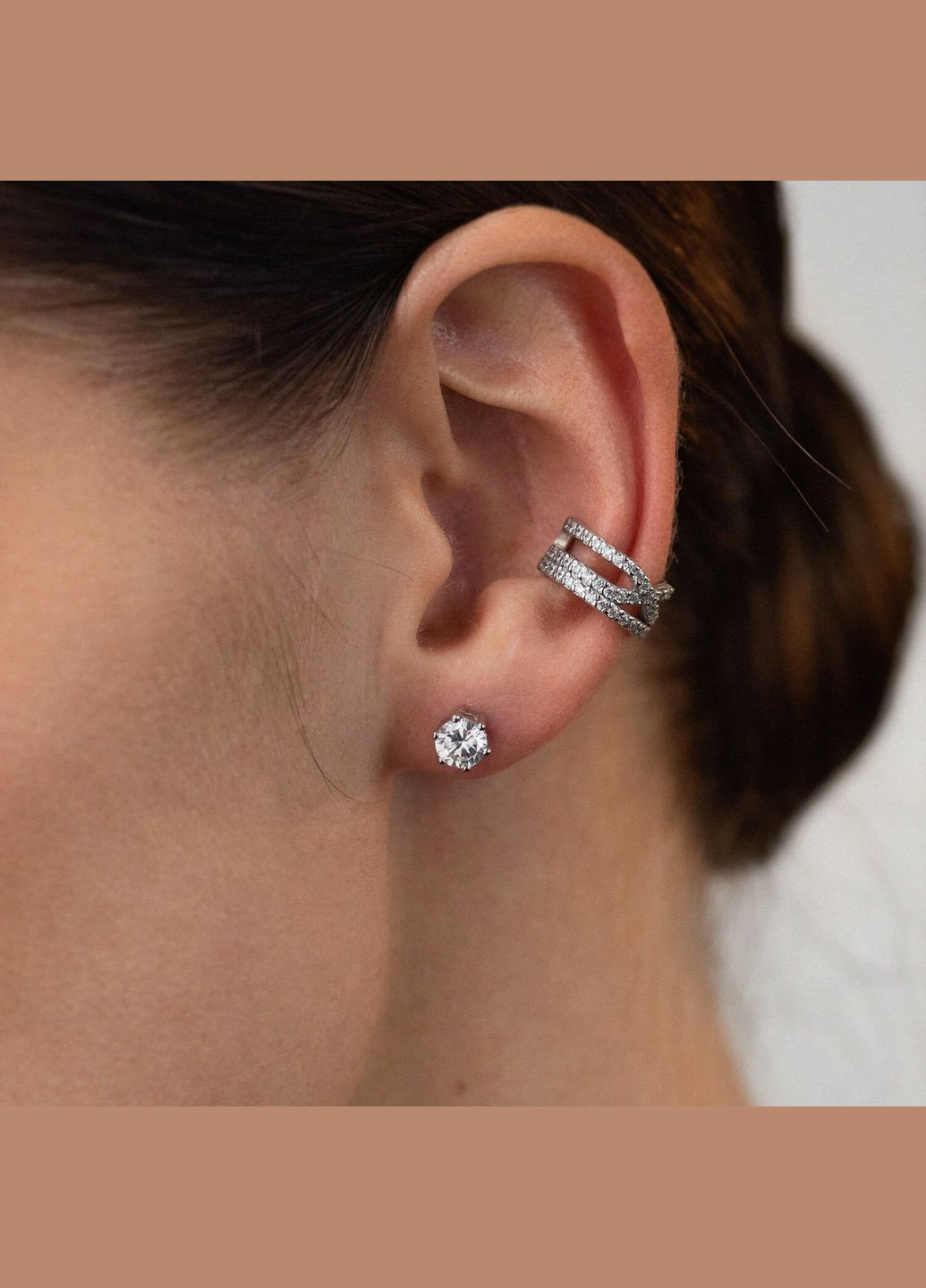 Срібна сережка - каффа з фіанітами 40023 Oniks (264024128)