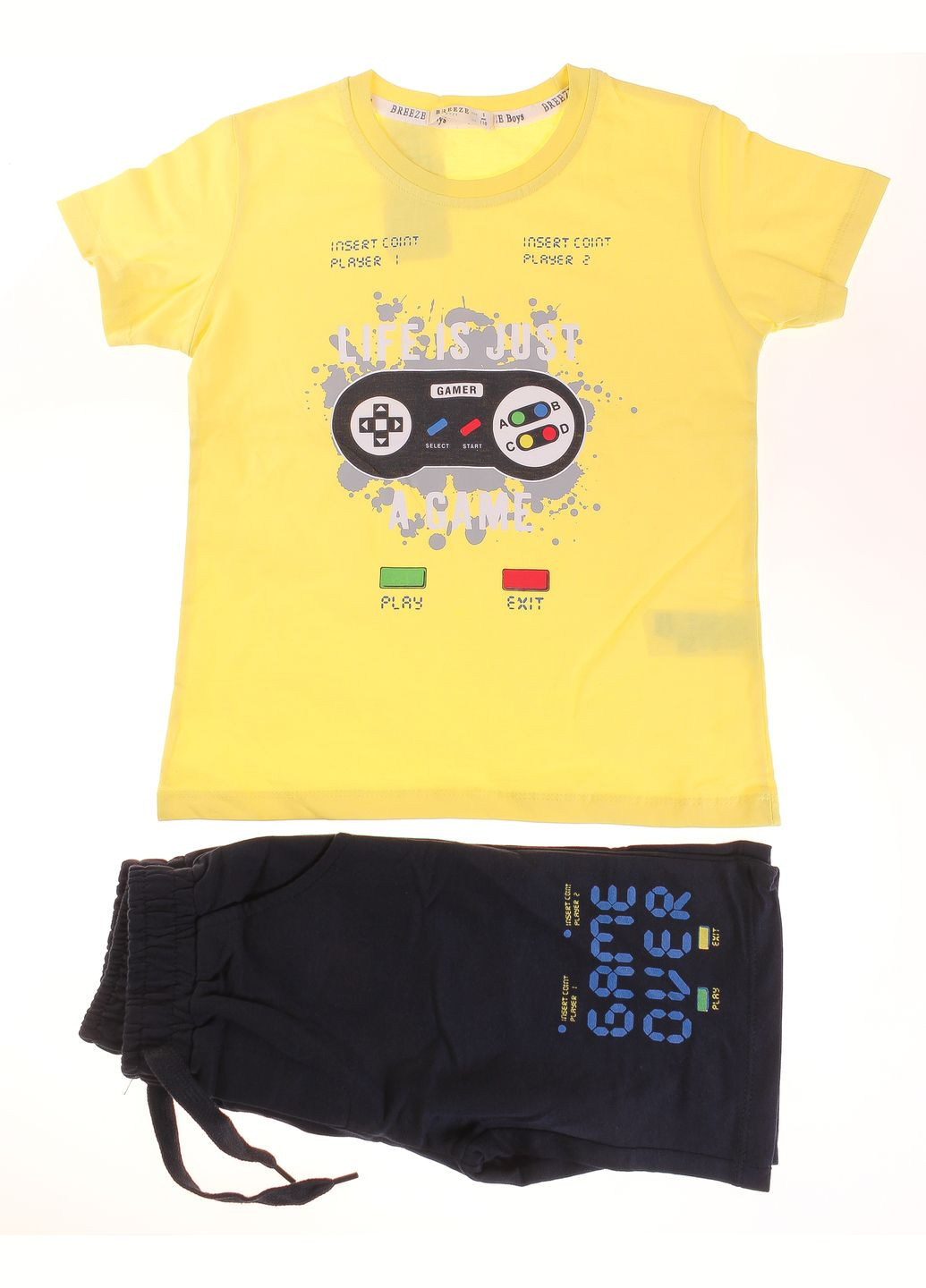 Жовтий літній футболка + шорти 15774 жовтий і темно синій Breeze