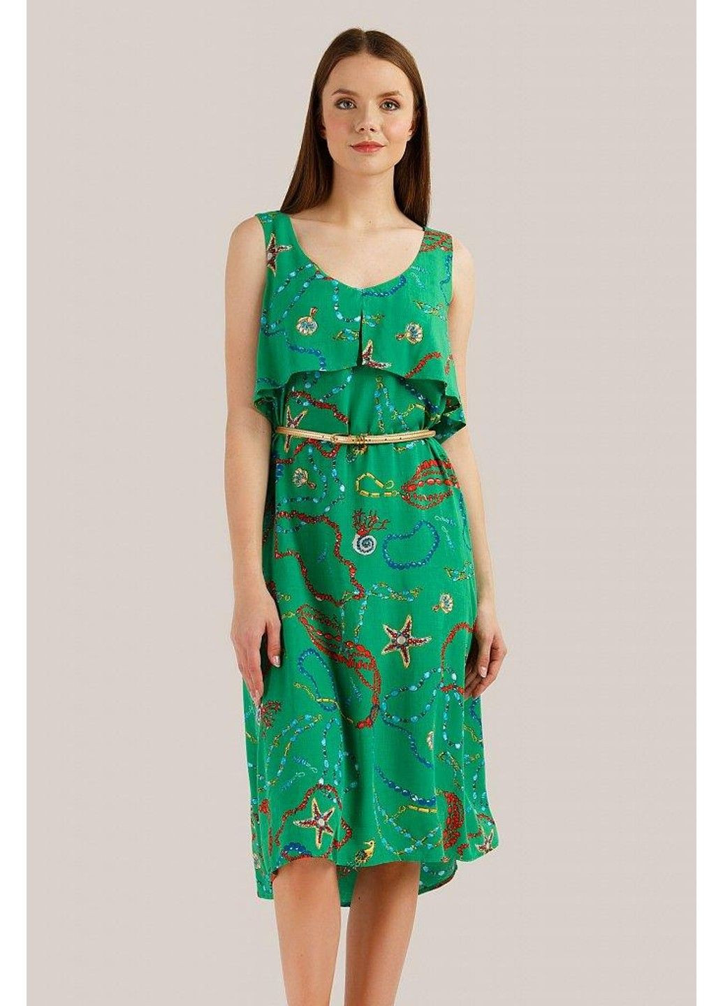 Зелена кежуал сукня s19-14033-500 а-силует Finn Flare з малюнком