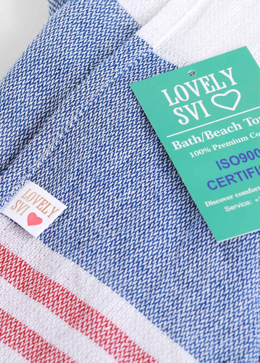 Рушник пештемаль бавовняний, пляжний, хамам, spa - XХL 100x180 см Blue/Red Stripes Lovely Svi смужка синій