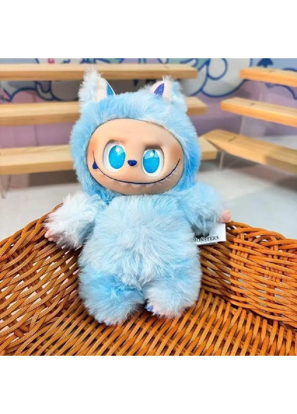 Мягкая плюшевая игрушка фигурка брелок Лабубу с виниловой мордочкой кольцом для подвешивания 16 см (481004-Prob) Голубая Unbranded (350752233)