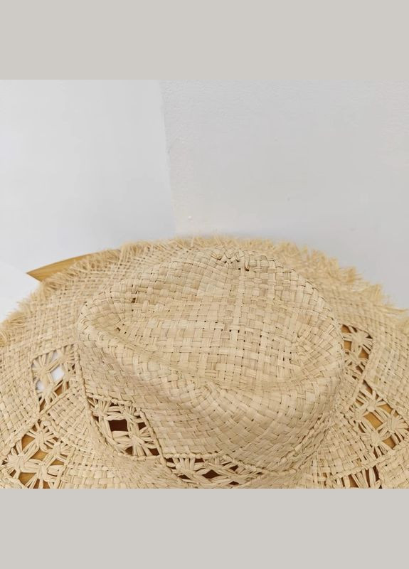 Літній широкополий капелюх Федора з візерунками по тулії та полях LAVINIA з рваною бахромою No Brand (293815358)