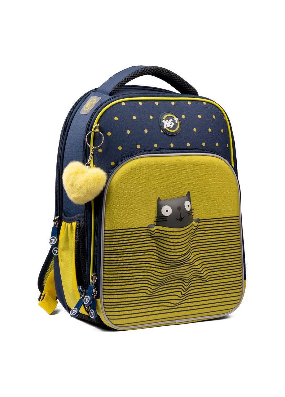 Шкільний рюкзак, каркасний, два відділення, фронтальна кишеня, розмір: 39*29*15 см, сірожовтий Kitty Yes (293510904)