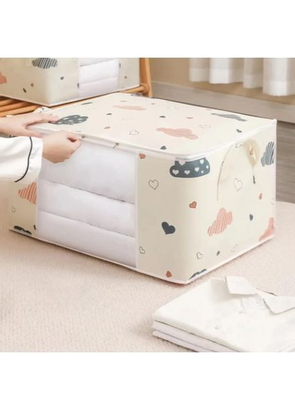 Тканевой органайзер для хранения постельного белья 55х35х25 см с прозрачным окном и ручками No Brand (362672774)