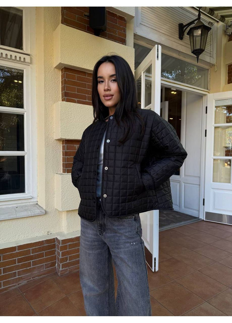 Чорна демісезонна стьобана куртка бомбер куртка-лайнер Україна