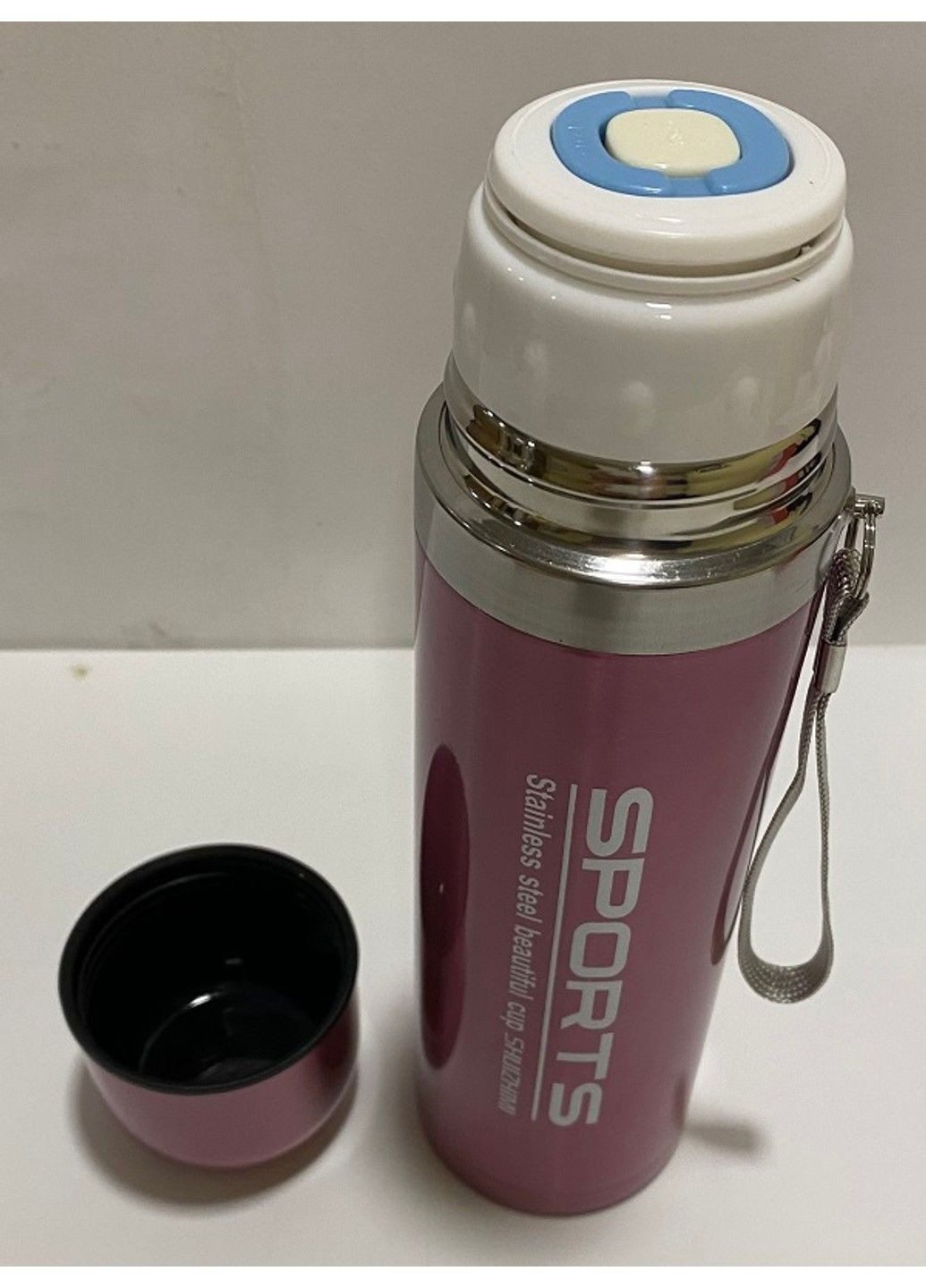Термос 500 мл Спорт с чашкой, рожевий No Brand (287327882)