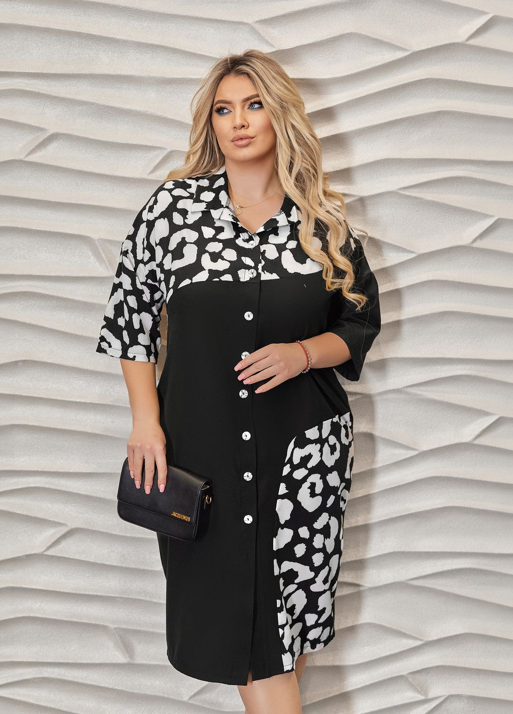 Чорна ділова, повсякденний, кежуал сукня-сорочка з короткими рукавами сукня-сорочка No Brand леопардовий