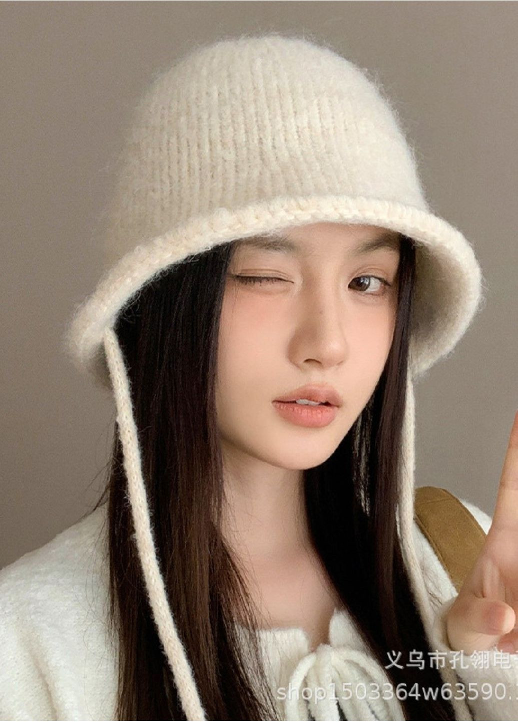 Женская Вязаная Шляпа из Шерсти и Акрила — Теплая Шапка-Бакет с Завязками No Brand в'язаний капелюх / шапка бакет (365301172)