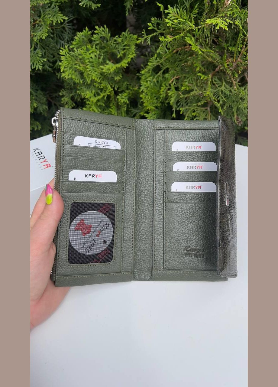 Кошелек женский купюрник натуральная кожа лак на магнитах Турция оливковый Karya (341322920)