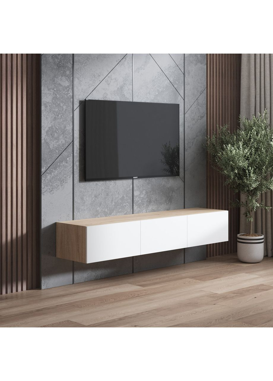 Тумба под телевизор навесная с тремя дверями 1800x300x420 дуб сонома/белый (hm-19-sn-wh) VAYS (363134868)