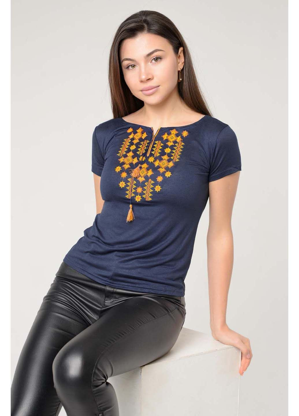 Синяя женская вышиванка Melanika узор украинская символика вискоза, эластан (363318666)