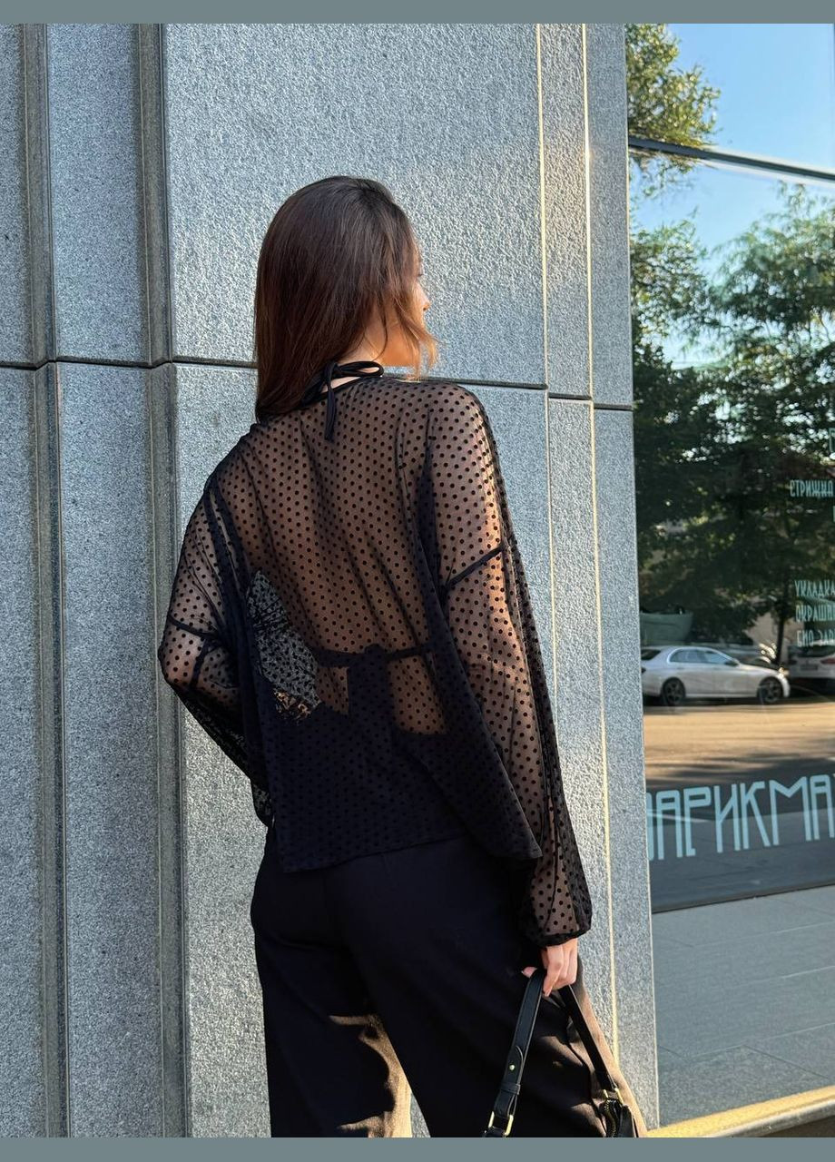 Чёрная прозрачная женская блуза в горошек с топом Avanti