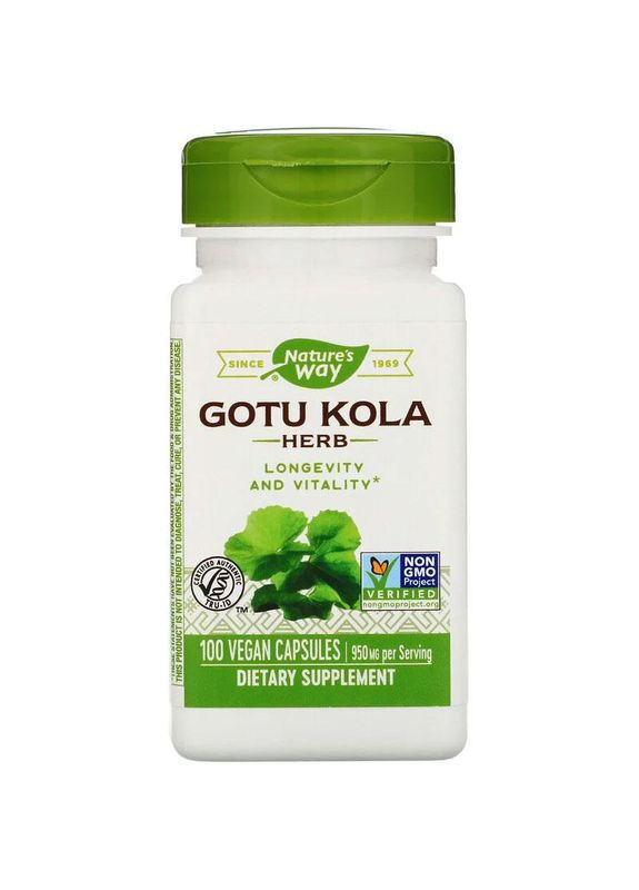 Центелла азиатская 950 мг Gotu Kola для нервной системы и мозга 100 капсул Nature's Way (264648071)