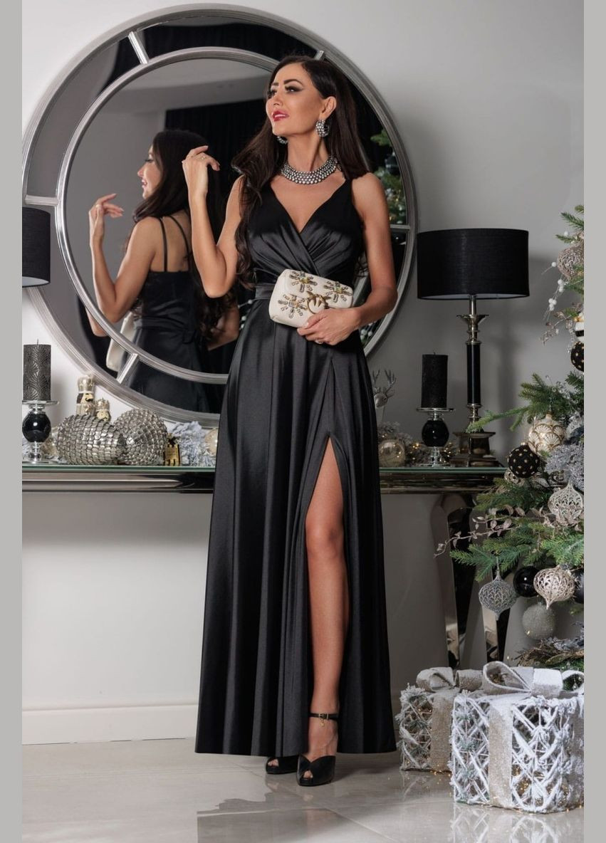 Чорна вечірня плаття а-силует First Woman однотонна